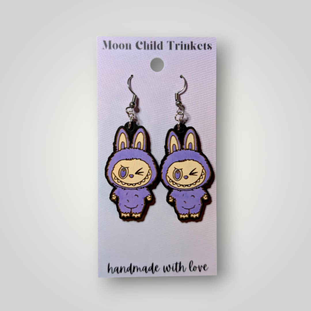 Labubu Monsters Hand Painted Wood Earrings