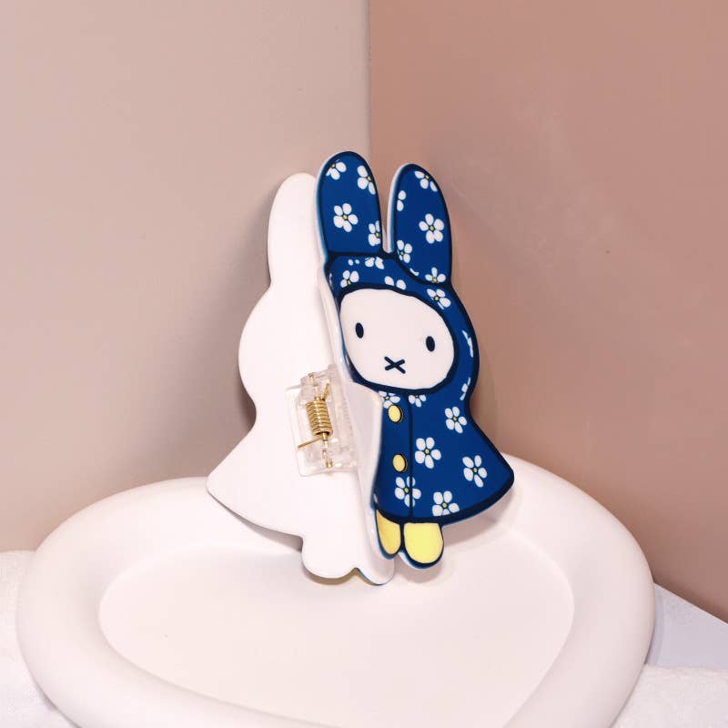 Cartoon Cherry & Floral Raincoat Print Bunny Hair Claw Clip