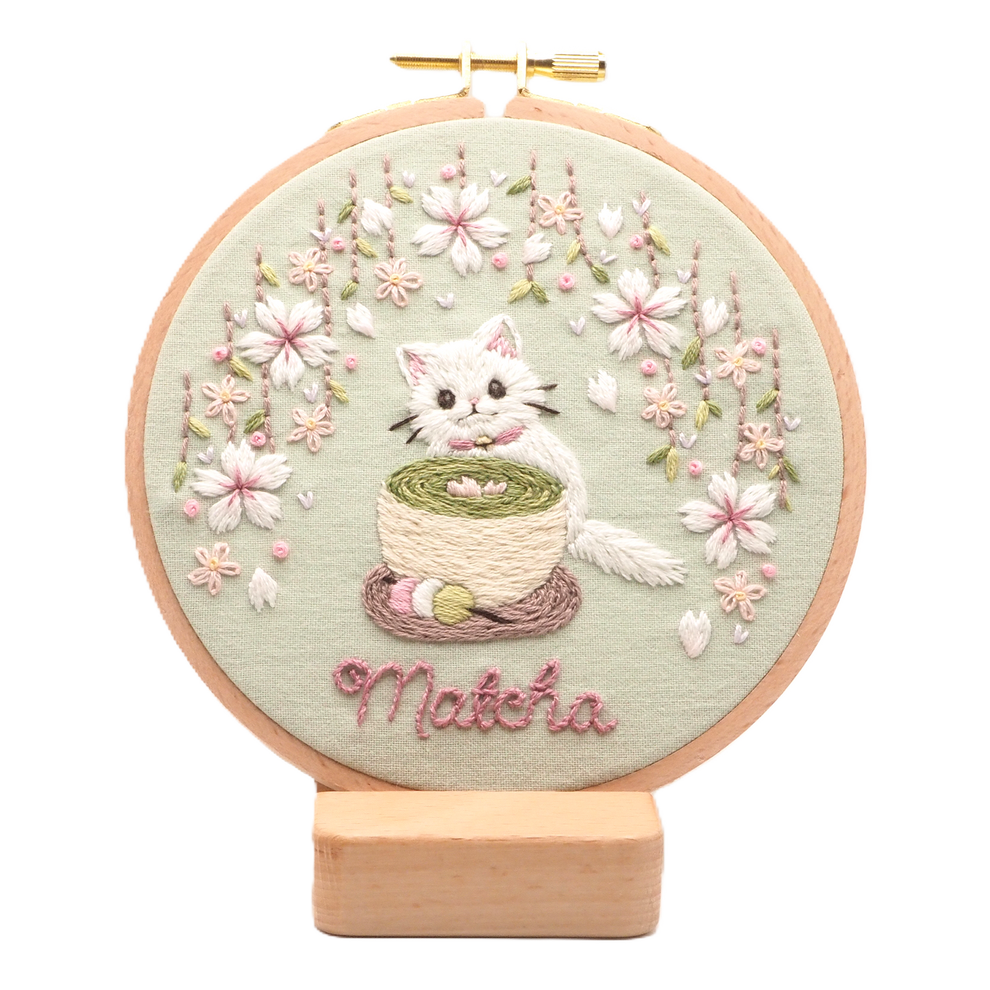 DIY Embroidery Kit Matcha Latte from Cat & Tea Collection