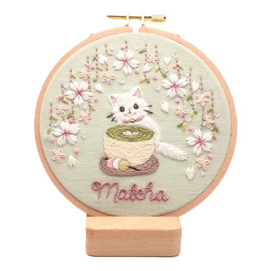 DIY Embroidery Kit Matcha Latte from Cat & Tea Collection