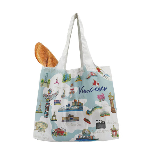 Vancouver Foldable Shopping Bag - Watercolor Canvas City Landmarks Design