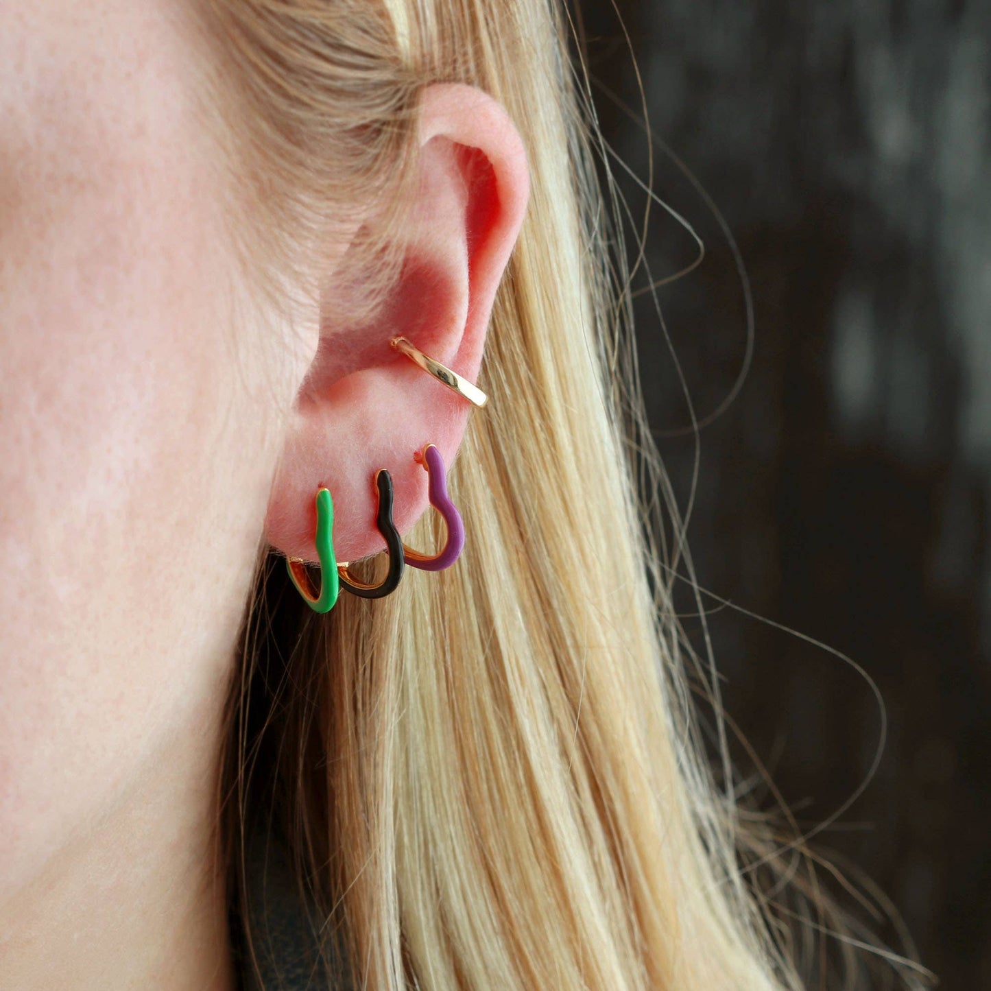 Open Heart Enamel Hinged Huggie Hoop Earrings 18K Gold Vermeil