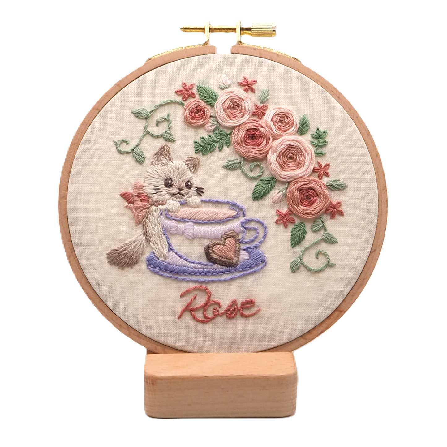 DIY Embroidery Kit Rose Tea from Cat & Tea Collection