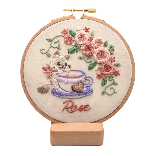 DIY Embroidery Kit Rose Tea from Cat & Tea Collection