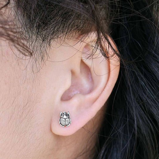 Sterling Silver Scarab Post Earrings 8x7mm