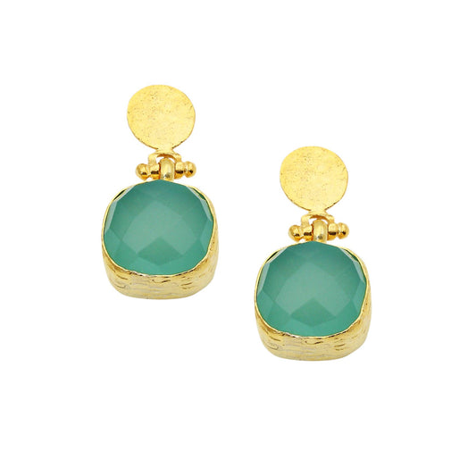 Cushion Cut Aqua Chalcedony Post Earrings