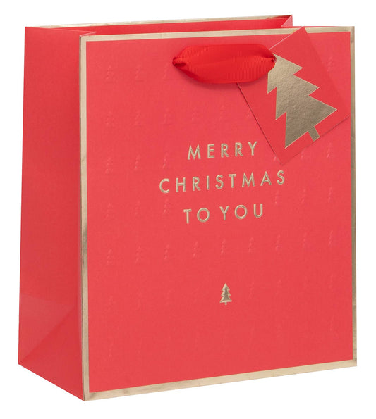 BAG MEDIUM MERRY EMBOSSED TREES