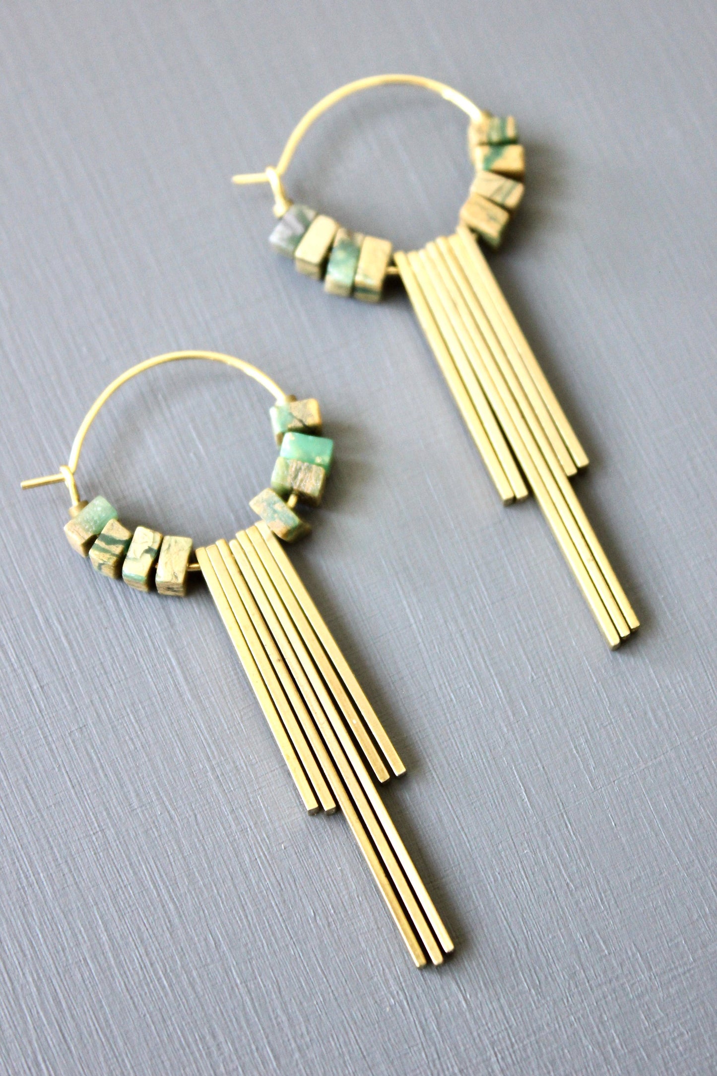 JLTE28 jasper and brass geometric hoop earrings
