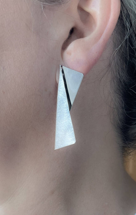 Silver Tone Modern Origami Earring