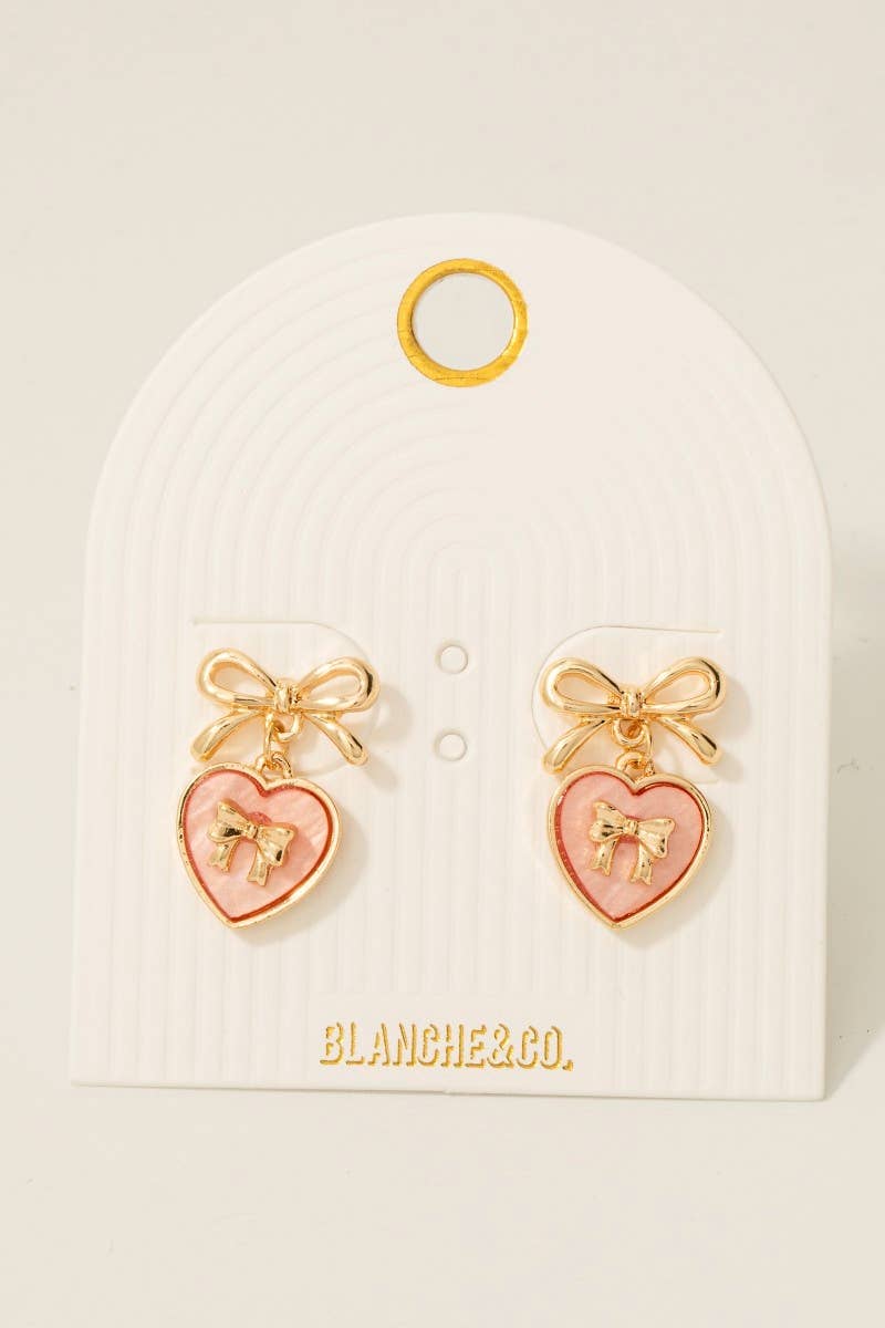 Acrylic Ribbon Bow Heart Stud Dangle Earrings