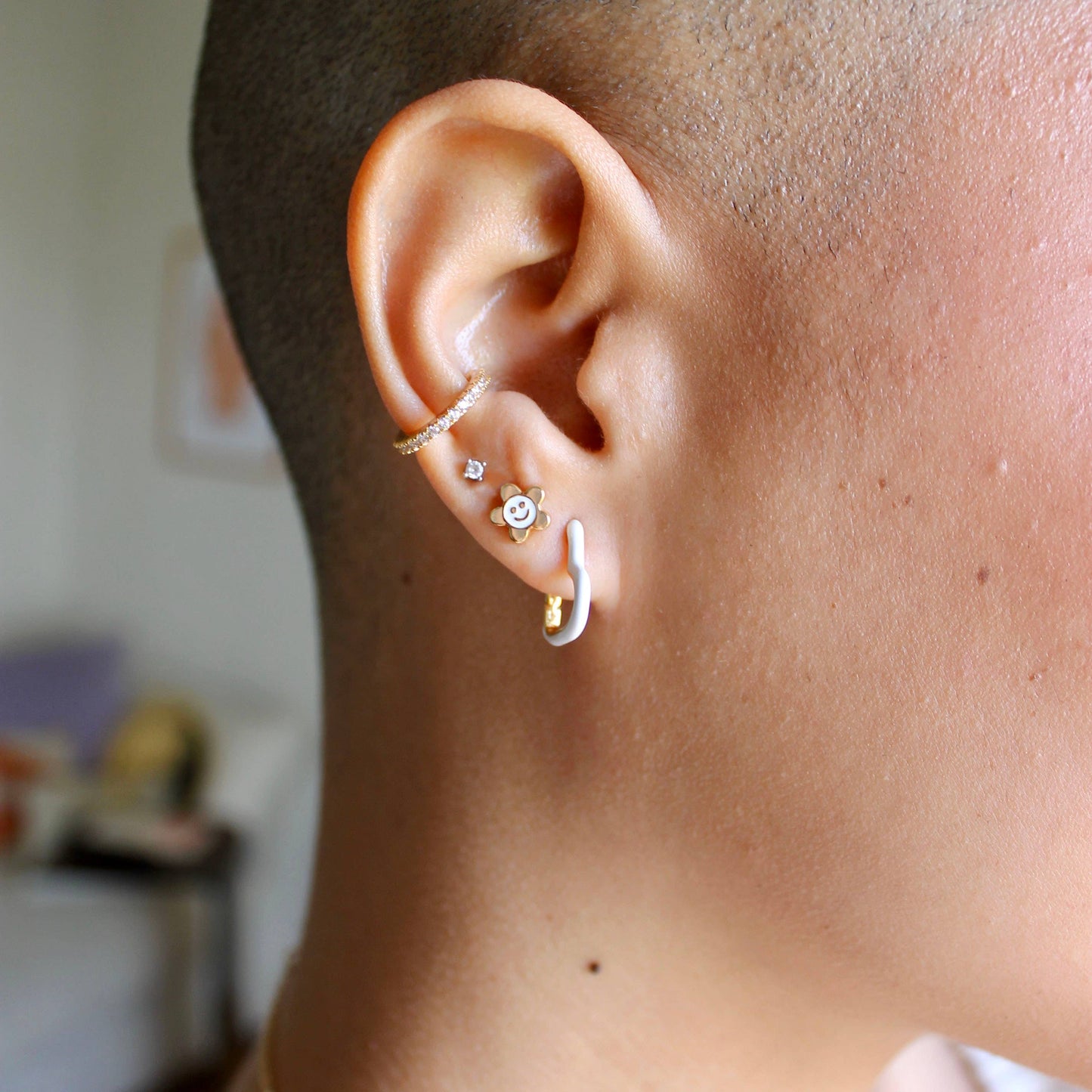 Open Heart Enamel Hinged Huggie Hoop Earrings 18K Gold Vermeil