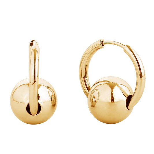 14K Gold-Dipped Sphere Round Hoop Huggie Earring