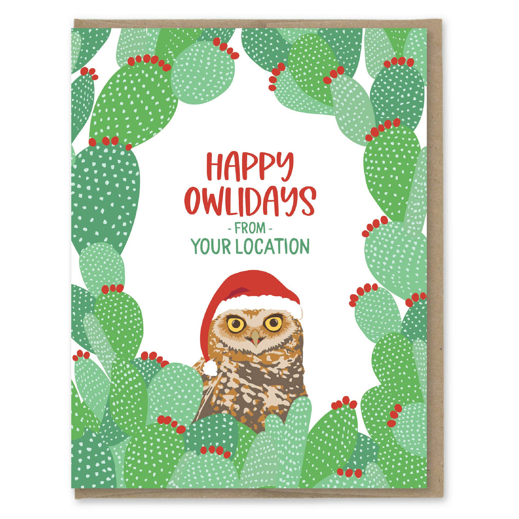 Custom Holiday Card - Owl and Cactus