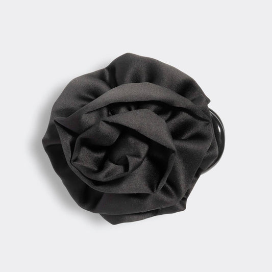 Satin Rosette Medium Flat Cloud Clip - Black