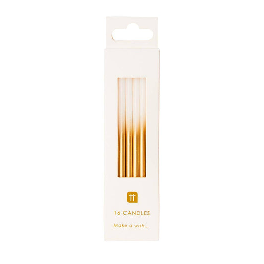 White & Gold Birthday Candles | 16 Pack | Cake Candle |