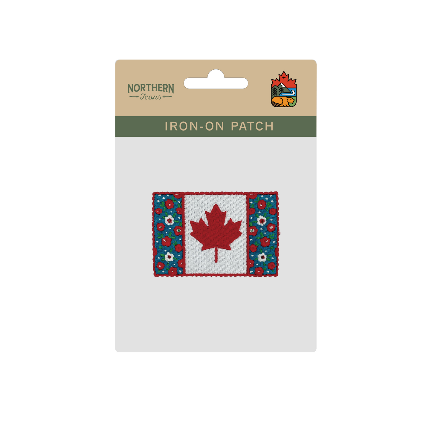 Canada Flag Floral Border Maple Leaf Embroidered Iron-On Patch - Collectible Travel Patch