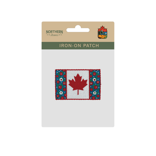 Canada Flag Floral Border Maple Leaf Embroidered Iron-On Patch - Collectible Travel Patch