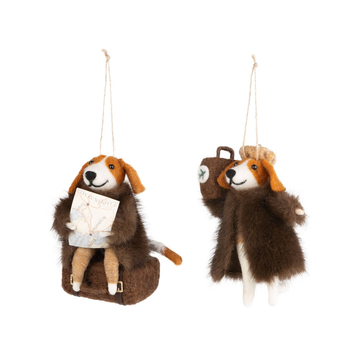 A13752:2 Asst'd felt traveler dog orns faux fur coat, 5in
