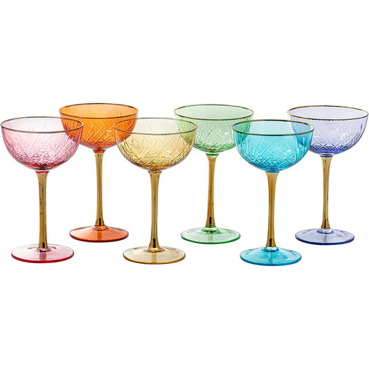 Colored Coupe Art Deco Glasses | 7.3 oz Classic