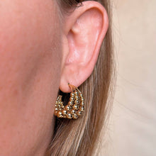 Load image into Gallery viewer, 18k Gold Filled Triple Line Beaded C Hoop Earrings
