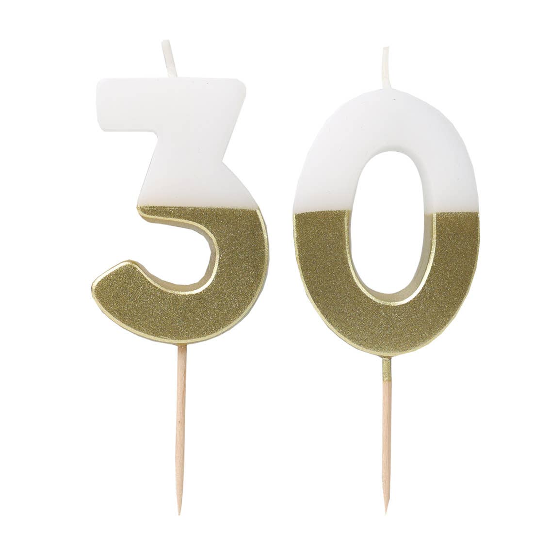 White & Gold Number Candle - 30 | Milestone Birthday |
