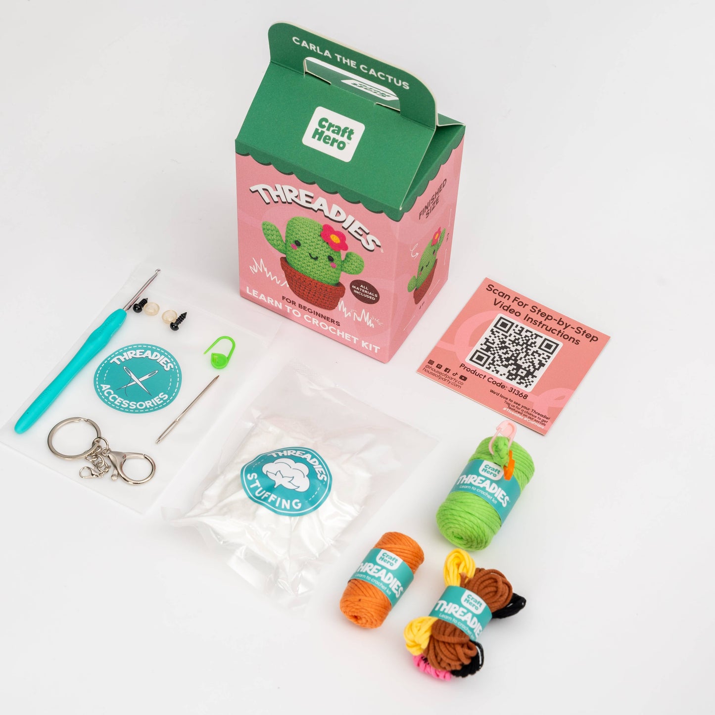 Craft Hero Threadies - Crochet Learning Kit - Carla the Cactus