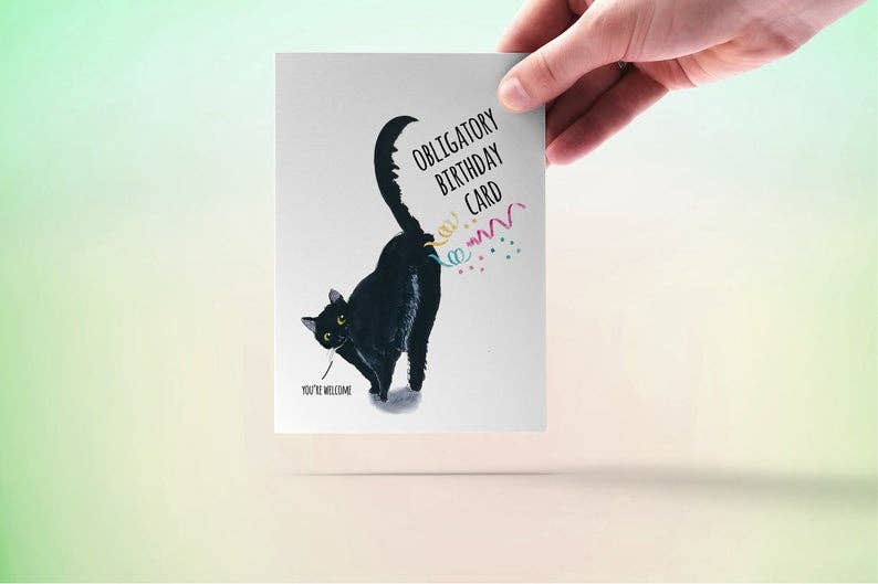 Black Cat Fart Birthday Card