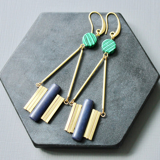 JLTE69 green and blue Artdeco earrings