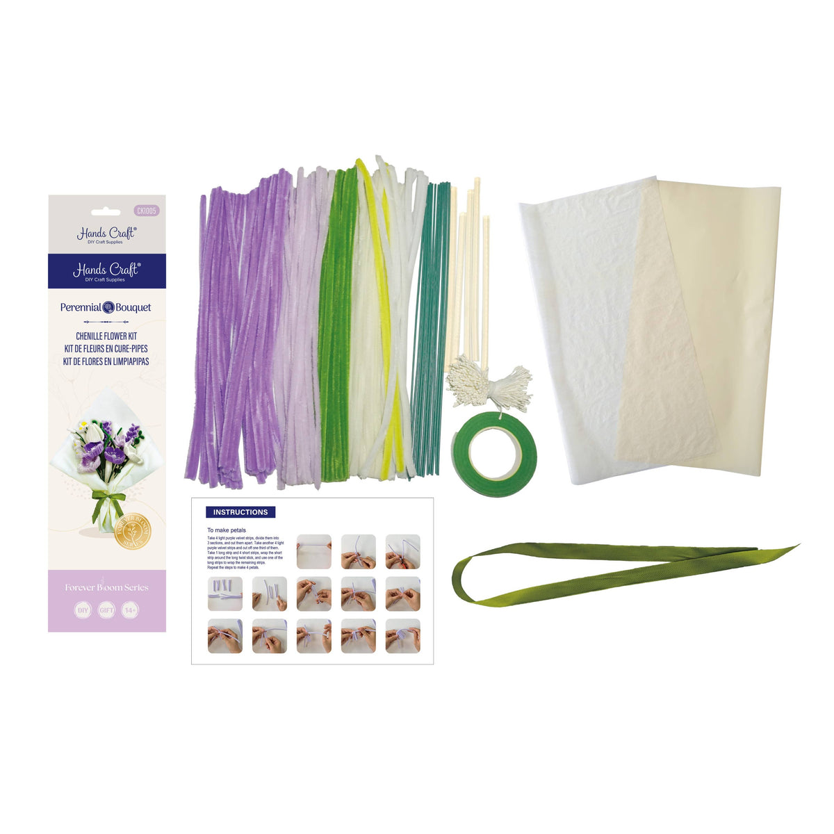 DIY Chenille Flower Bouquet Kit – Purple Mix