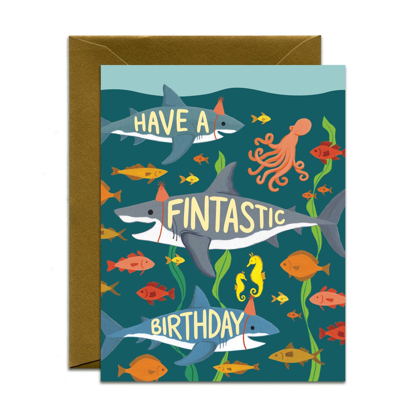Fintastic Sharks Underwater Ocean Birthday Card