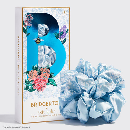 Kitsch x Bridgerton Satin Pillow Scrunchies / Toile De Blue - Front & Company: Gift Store