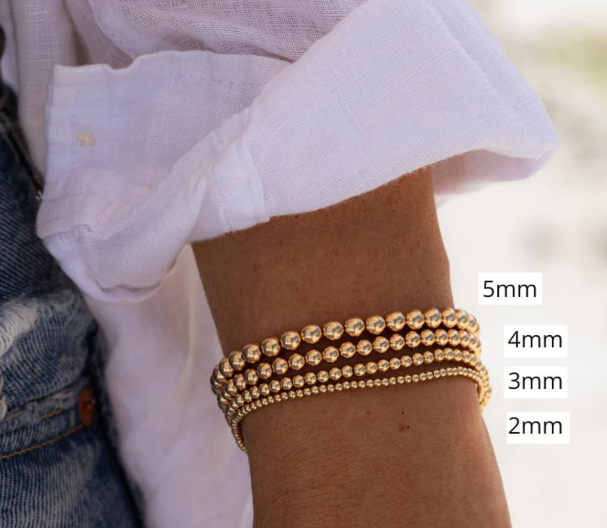 Gold Beads Bracelets- 14K Gold Steel Bead Stretch Bracelets