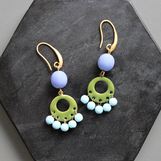 KYLE27 periwinkle and green enameled earrings