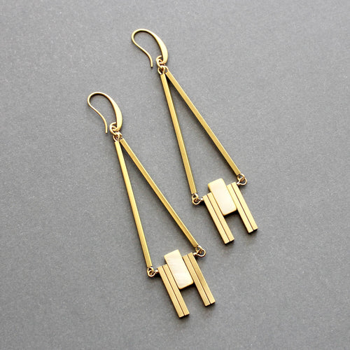 ISLE56 Mother-of-pearls and brass geometric earrings - Front & Company: Gift Store