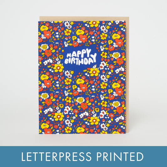 Happy Birthday Calico Floral Letterpress Greeting Card by Egg Press