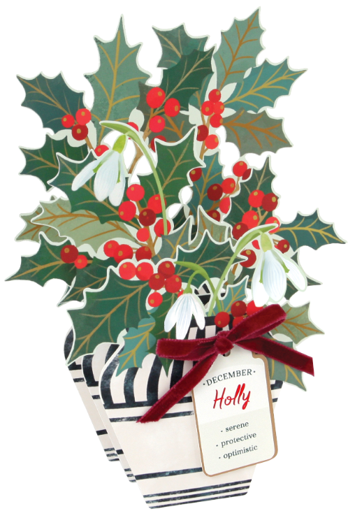 Holly Floral Pop-up Card with Bow Embellishment