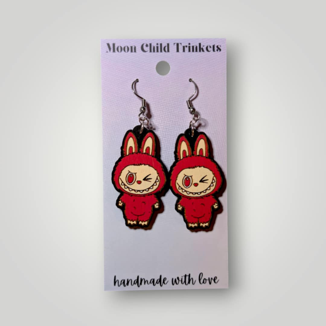 Labubu Monsters Hand Painted Wood Earrings