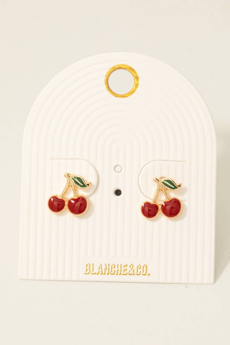 Epoxy Resin Cherry Stud Earrings