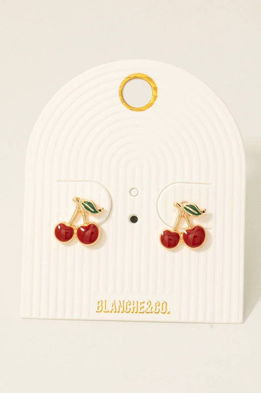 Epoxy Resin Cherry Stud Earrings