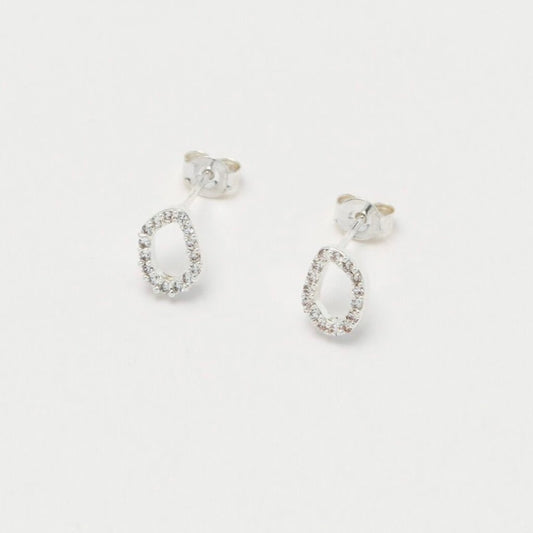Pave Organic Shape Stud Earrings Silver