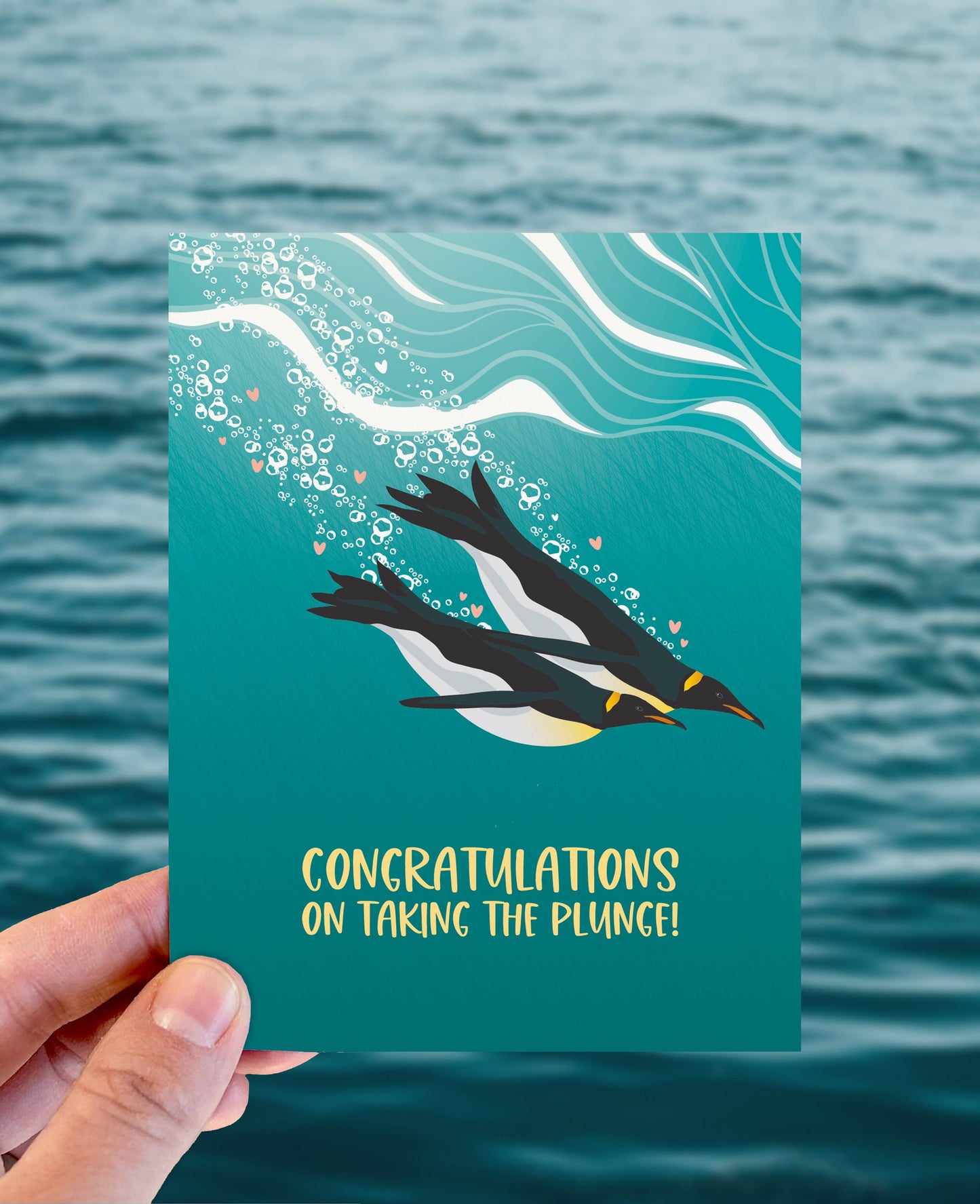 Taking the Plunge Penguin Wedding or Engagement Card