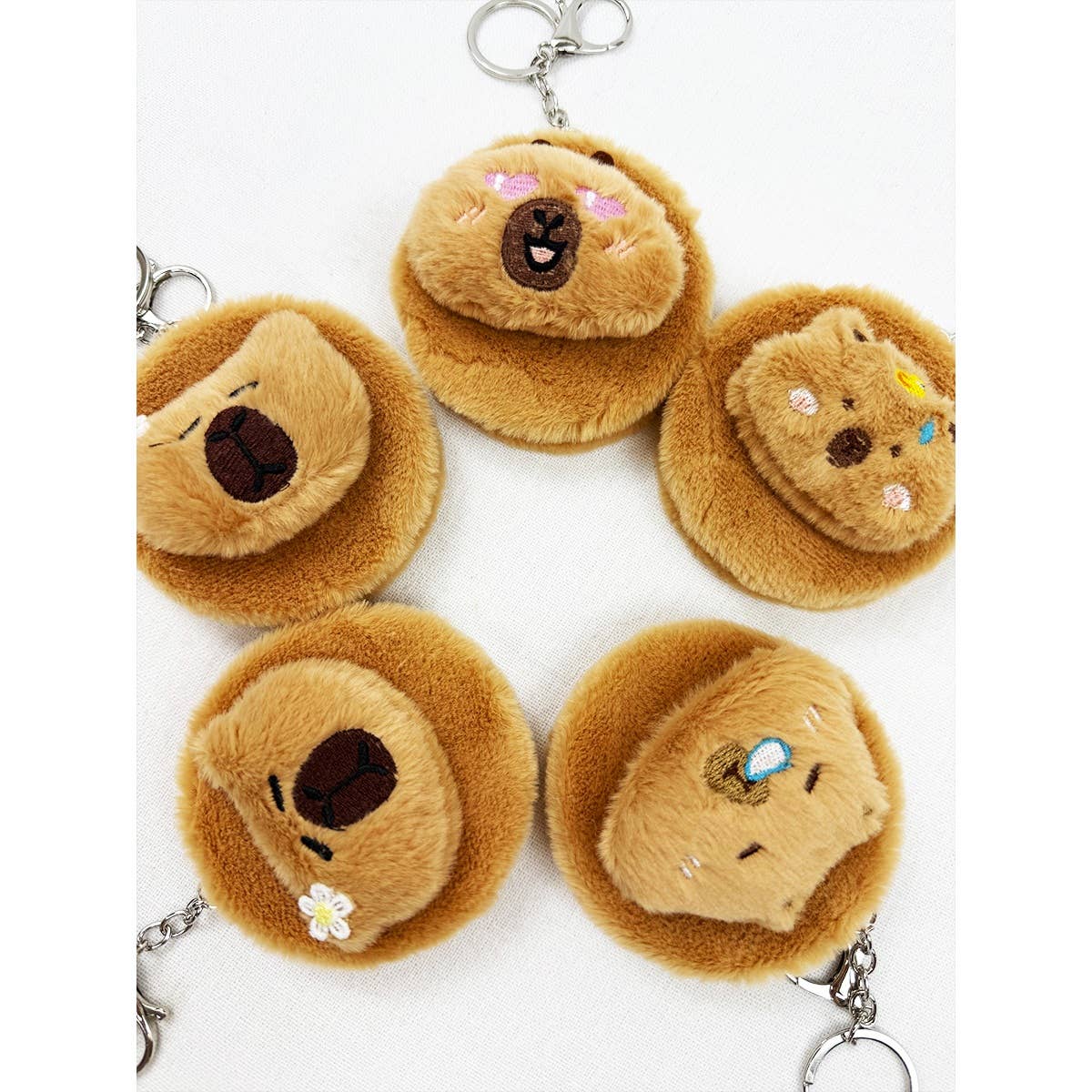 Capybara Plush Compact Mirror with Key Ring
