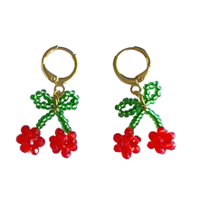 Load image into Gallery viewer, Dainty Beaded Cherry Earrings | Beaded Earrings
