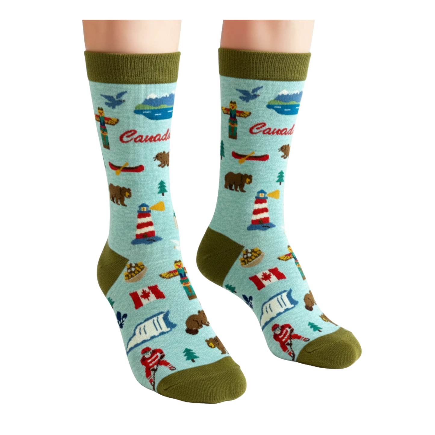 Canada Scenic Crew Socks with National Icons and Travel Illustrations