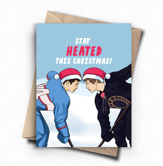 Heated Christmas Card Funny Winter Pop Culture Hockey Card