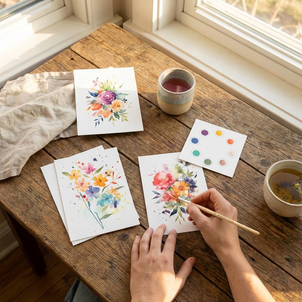 All in One Watercolor Paint Set / Postcard Kit: Botanicals
