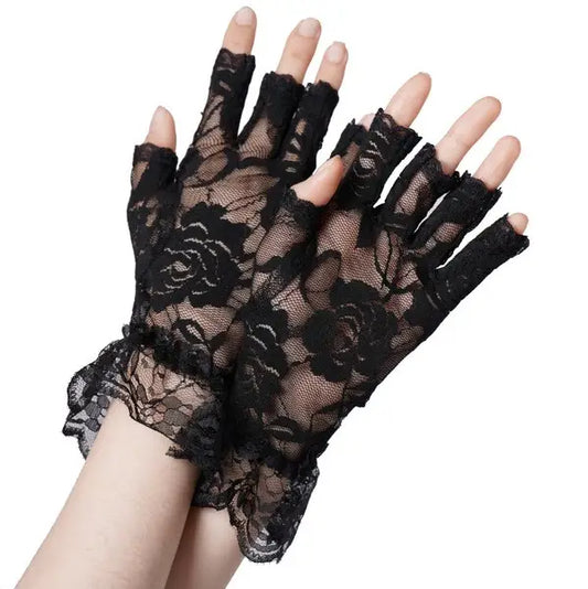 Black Lace Fingerless Gloves - One Size Fits Most