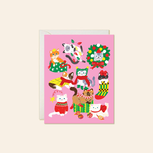 Christmas Cats – Whimsical Cat Lover Holiday Greeting Card