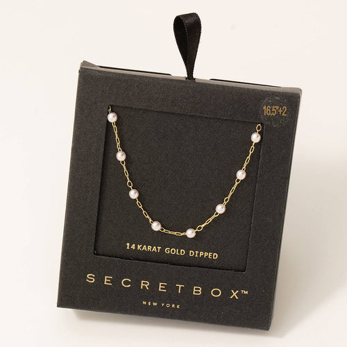 Secret Box Chain Pearl Station Necklace - Front & Company: Gift Store