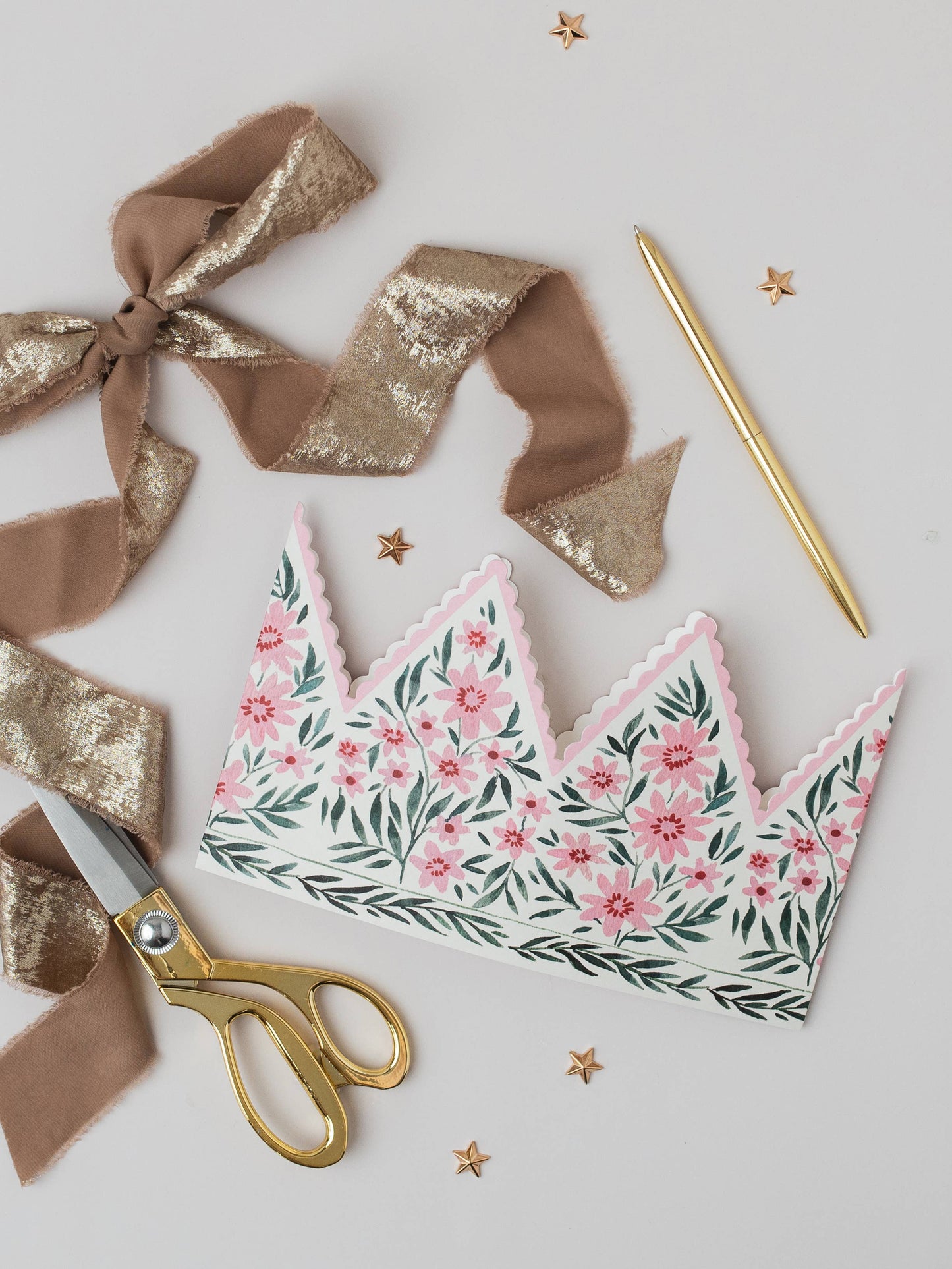 BOTANICAL PARTY HAT CROWN CARD PINK COSMOS